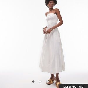 Topshop Shirred Bandeau Midi Dress in Ivory